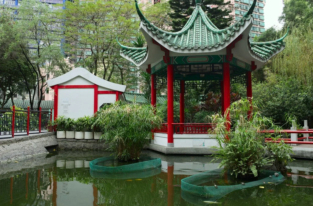 A pavilion beside the pond in Hollywood Road Park, Sheung Wan.