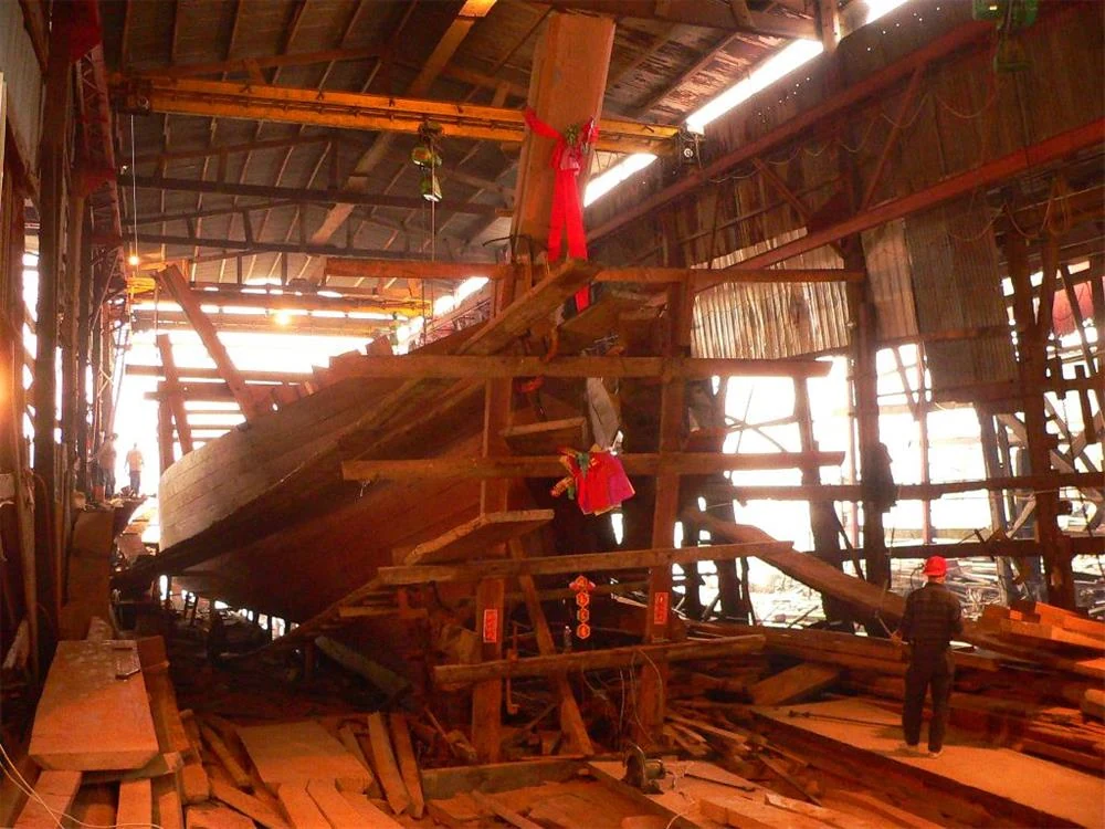 Timber structures inside the former Lai Chi Vun shipyard buildings.