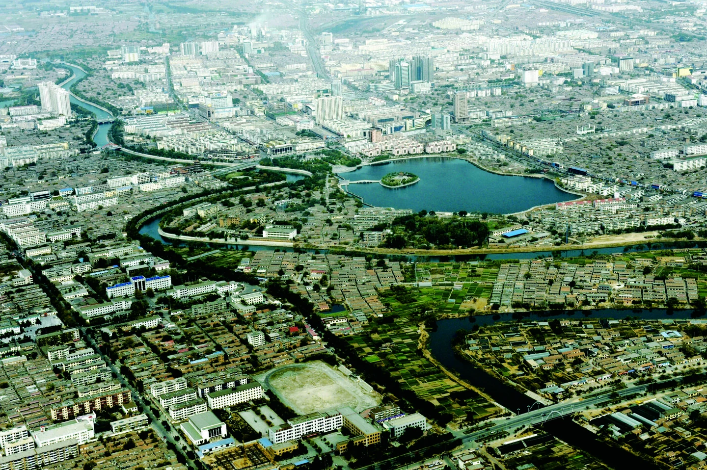 Aerial view of the Grand Canal winding through Cangzhou.