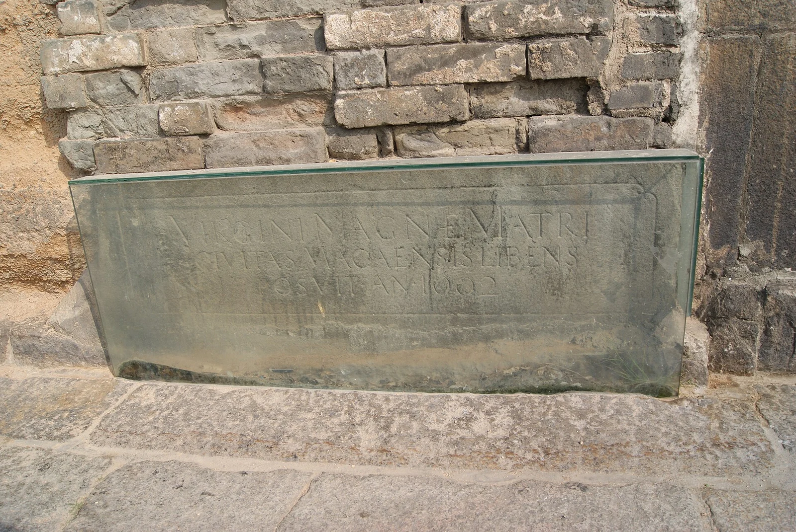 A foundation inscription preserved beside the St Paul’s ruins.