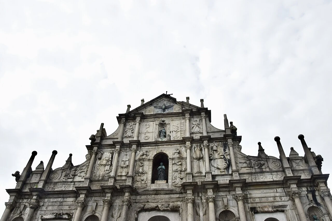 The surviving stone façade of the Church of Mater Dei at the Ruins of St Paul’s in Macao.