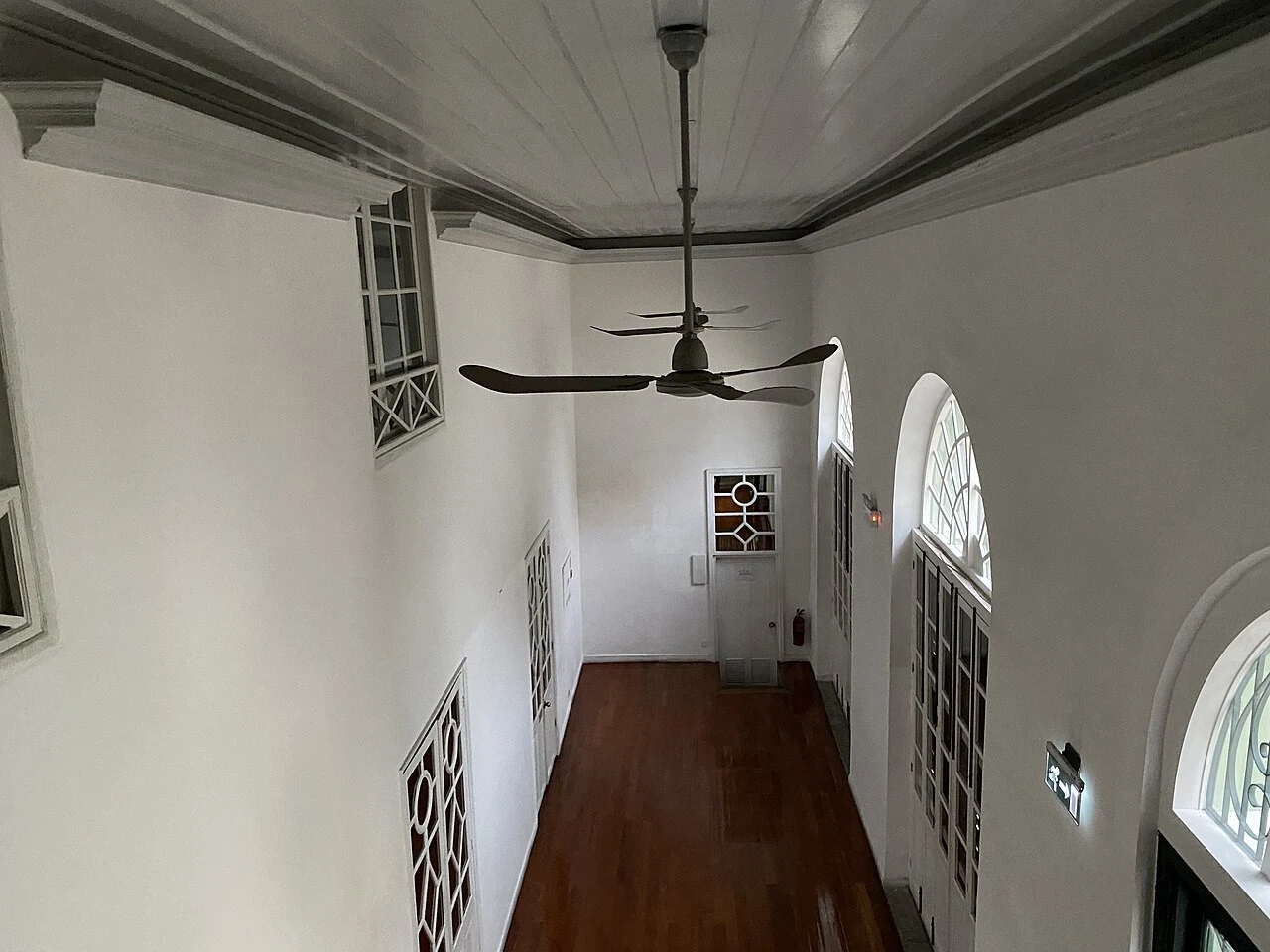 A stair and upper landing inside Dom Pedro V Theatre.