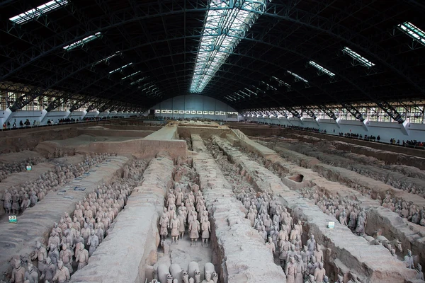 Rangées de guerriers en terre cuite dans la première fosse de l'armée de Qin